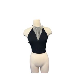 EXPRESS Black Halter Top with Silver Accents